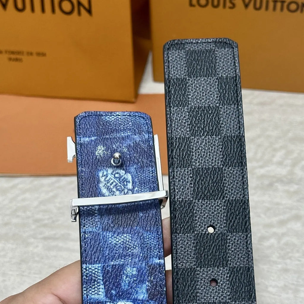 silver Louis Vuitton Damier Cobalt Belt - Hình 5