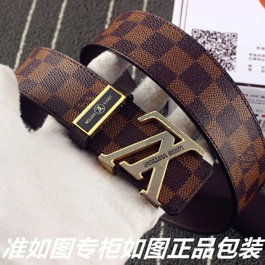 gold Louis Vuitton Damier Brown Belt - Hình 2