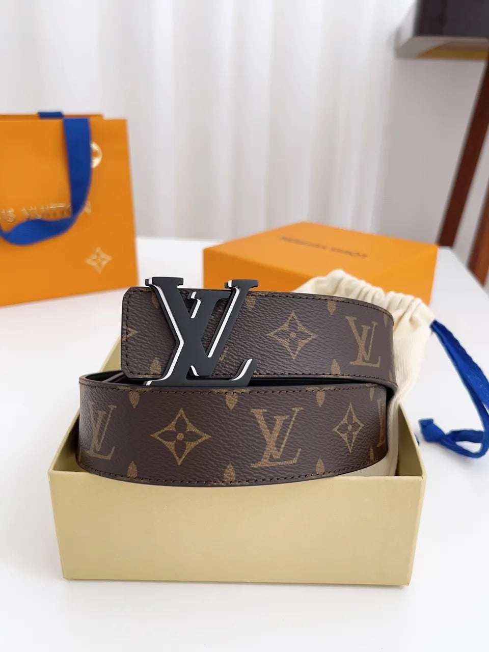 black Louis Vuitton Monogram Brown Belt