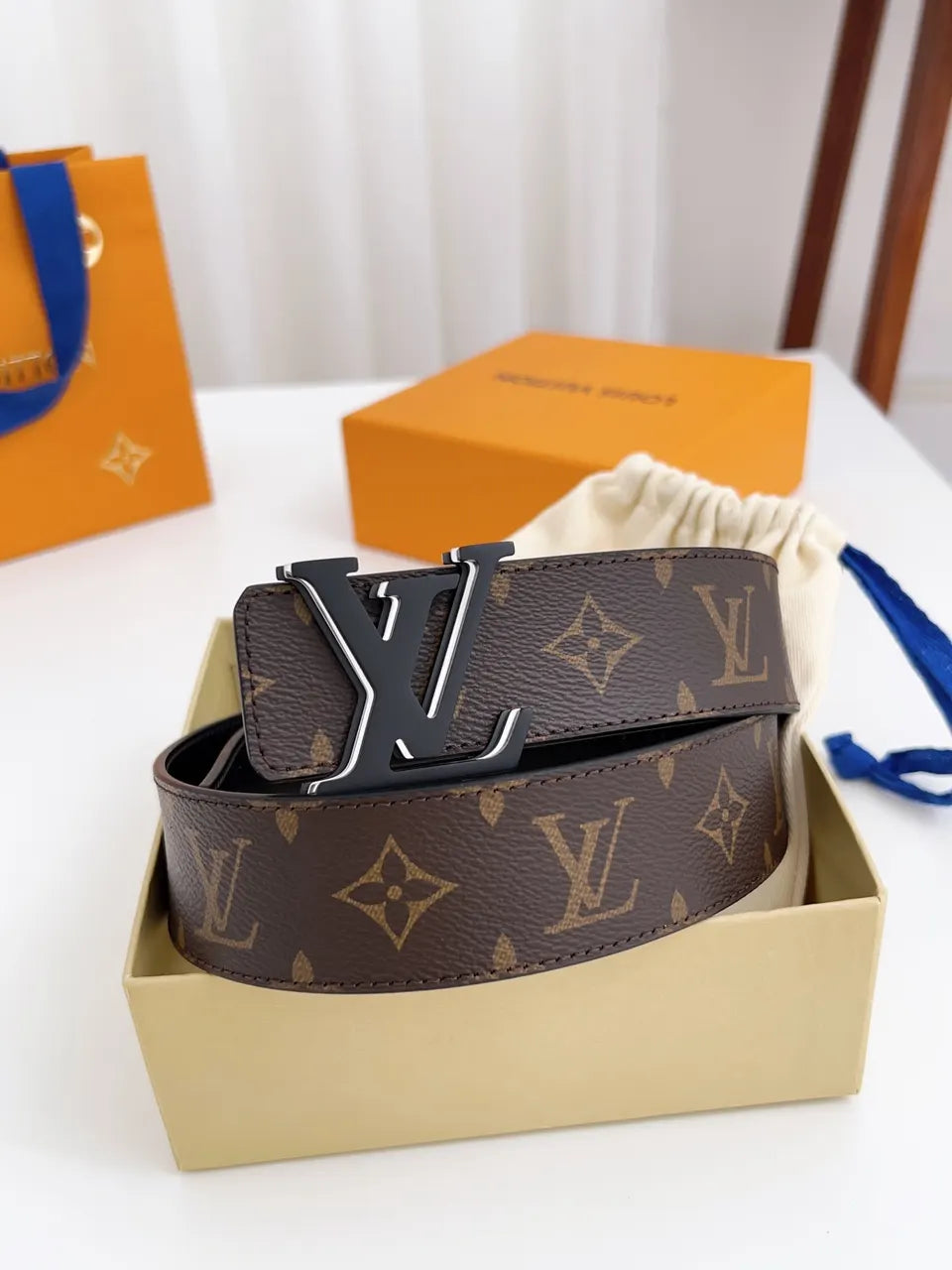 black Louis Vuitton Monogram Brown Belt - Hình 2