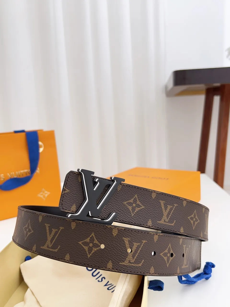 black Louis Vuitton Monogram Brown Belt - Hình 3