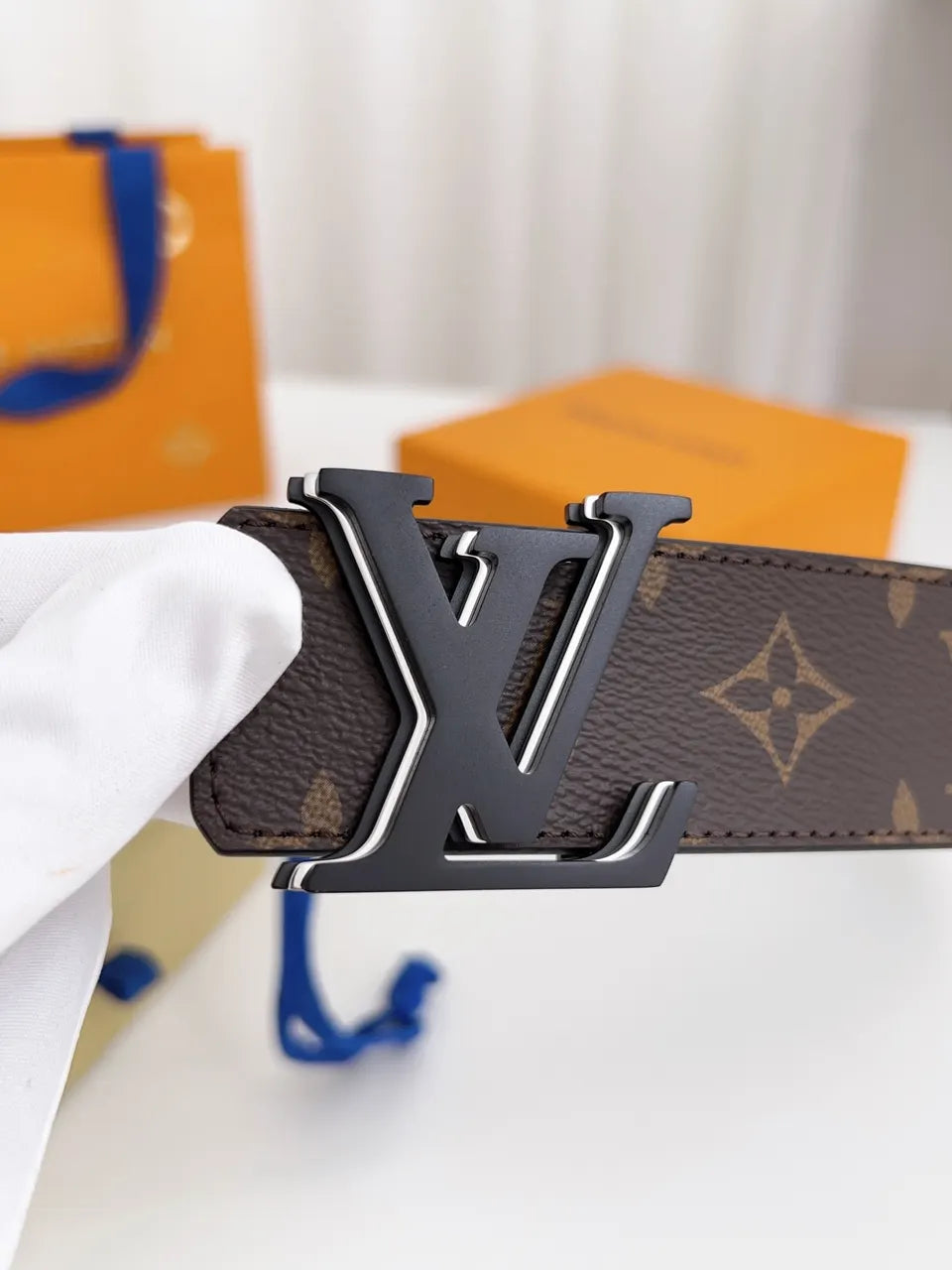black Louis Vuitton Monogram Brown Belt - Hình 5