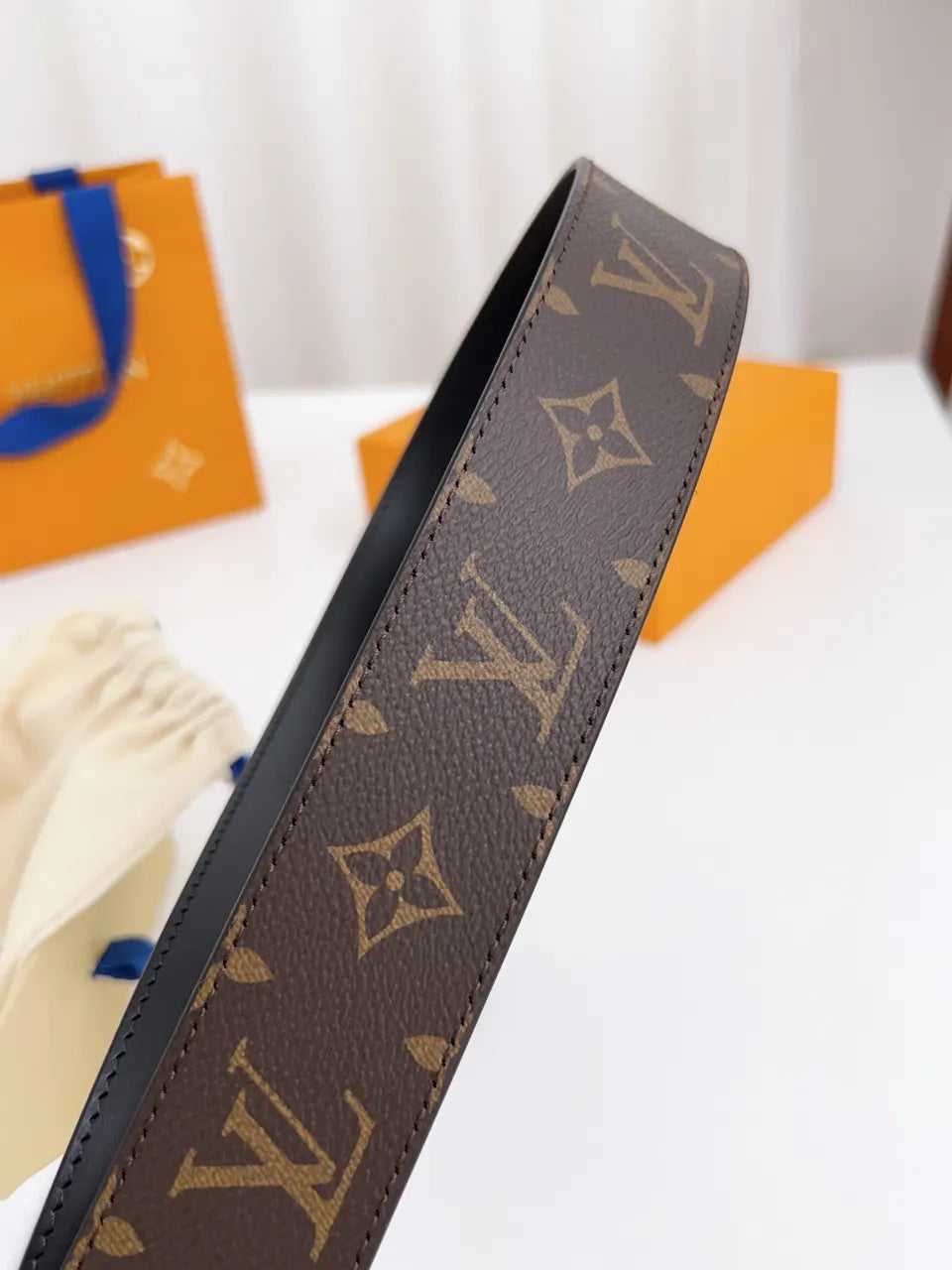 black Louis Vuitton Monogram Brown Belt - Hình 7