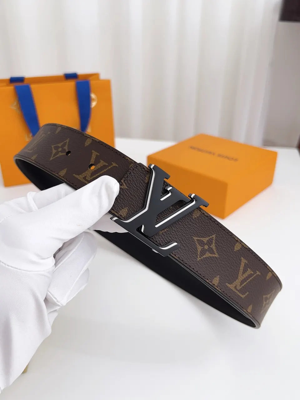 black Louis Vuitton Monogram Brown Belt - Hình 8
