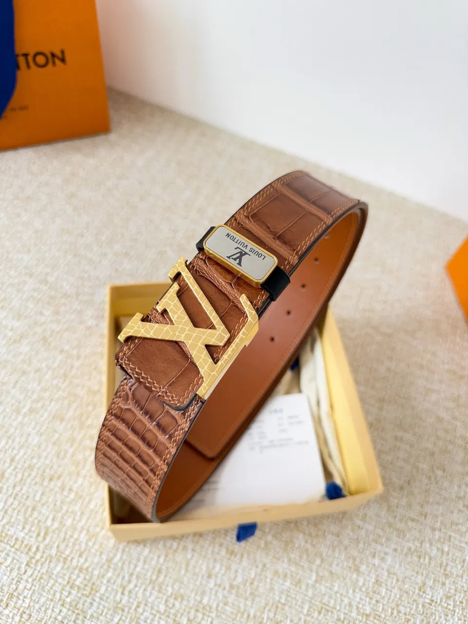 Brown Alligator Leather Belt - Hình 2