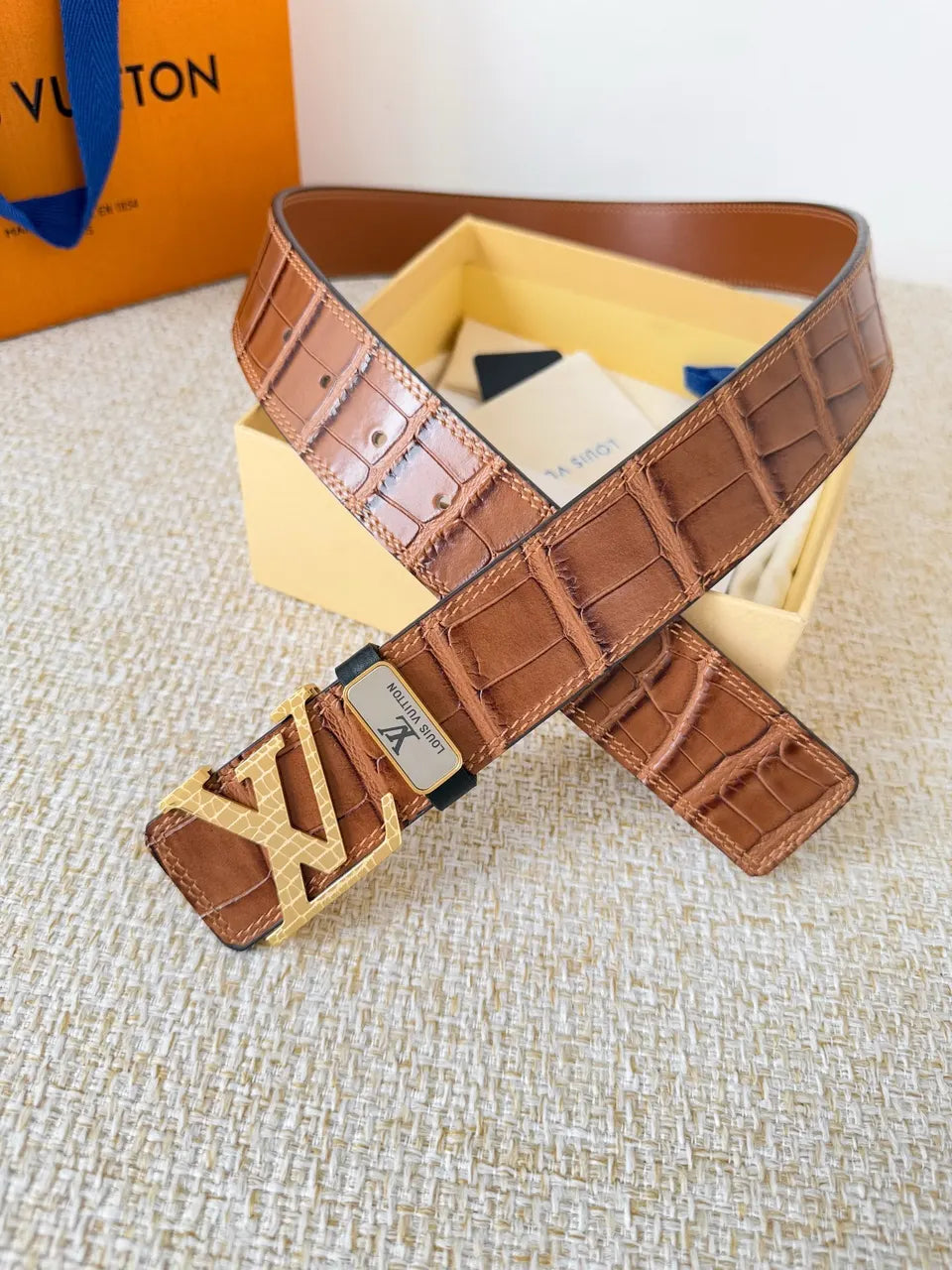 Brown Alligator Leather Belt - Hình 3