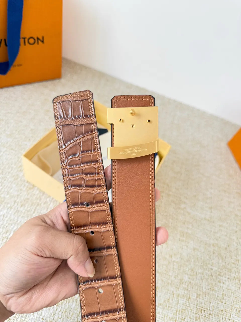 Brown Alligator Leather Belt - Hình 4