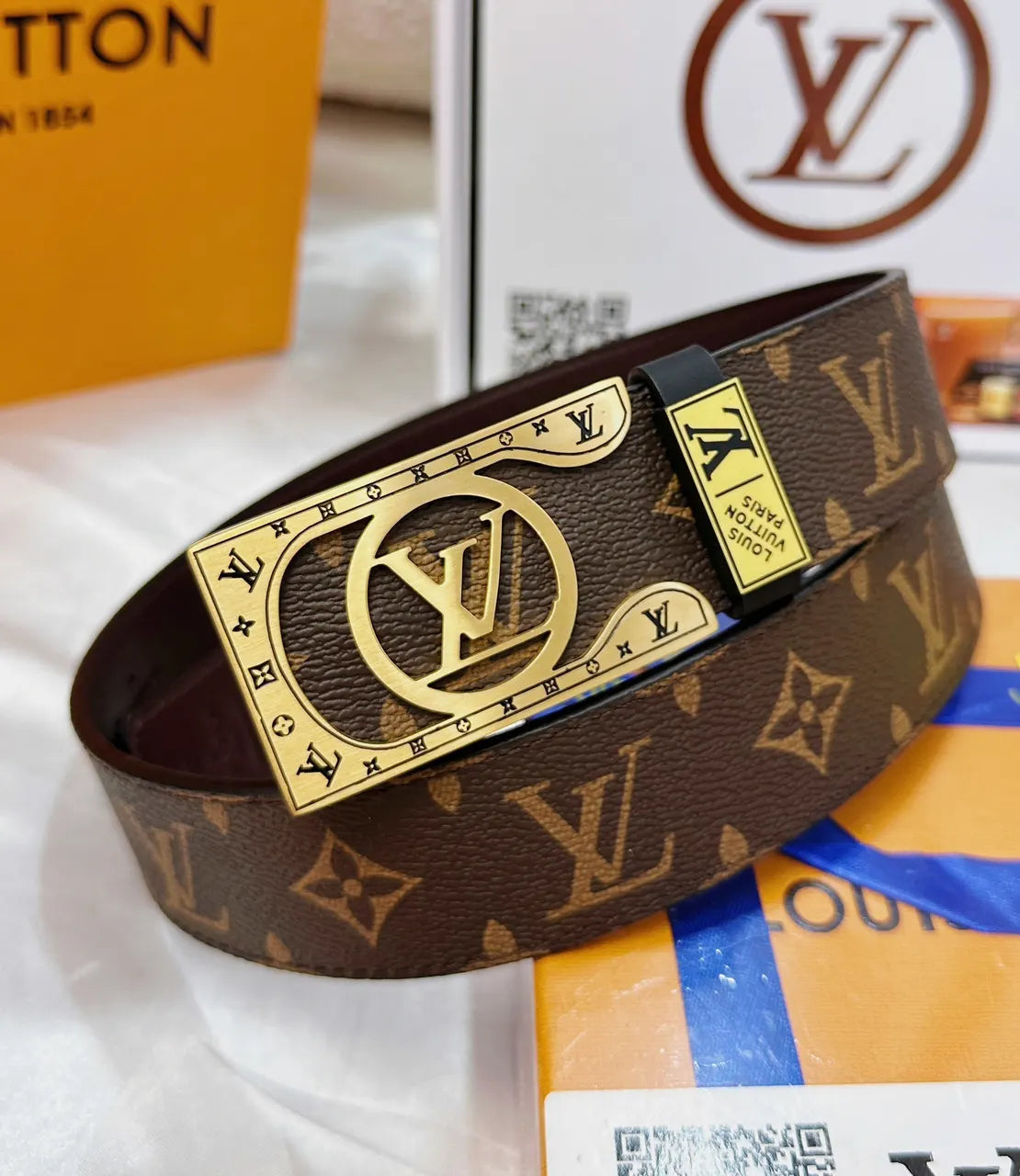 Louis Vuitton Damier Brown/Gray Belt - Hình 3