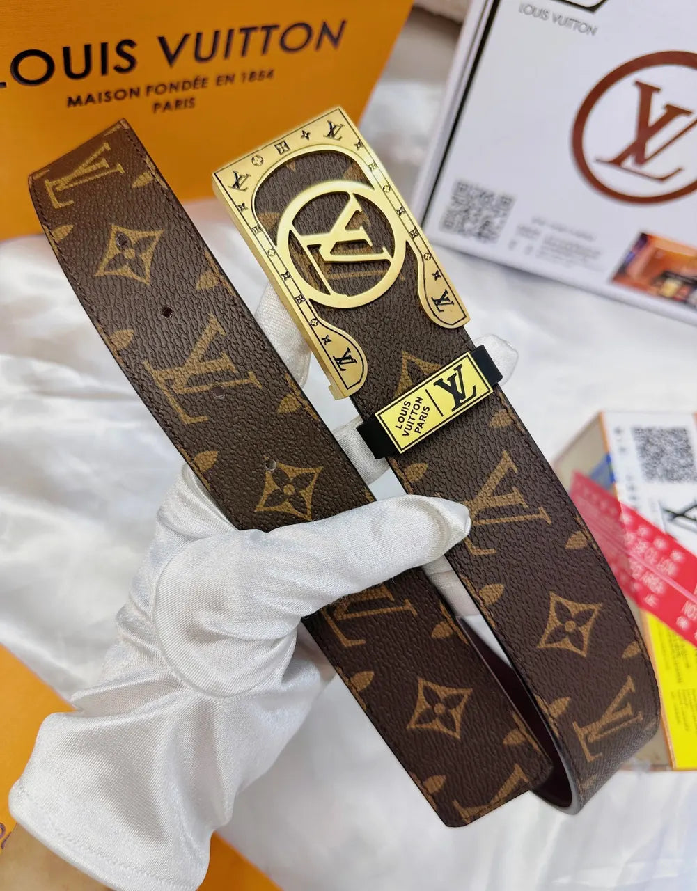 Louis Vuitton Brown Monogram Belt gold - Hình 2
