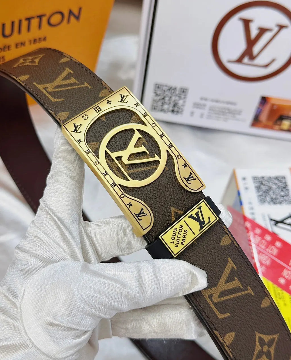 Louis Vuitton Brown Monogram Belt gold - Hình 3