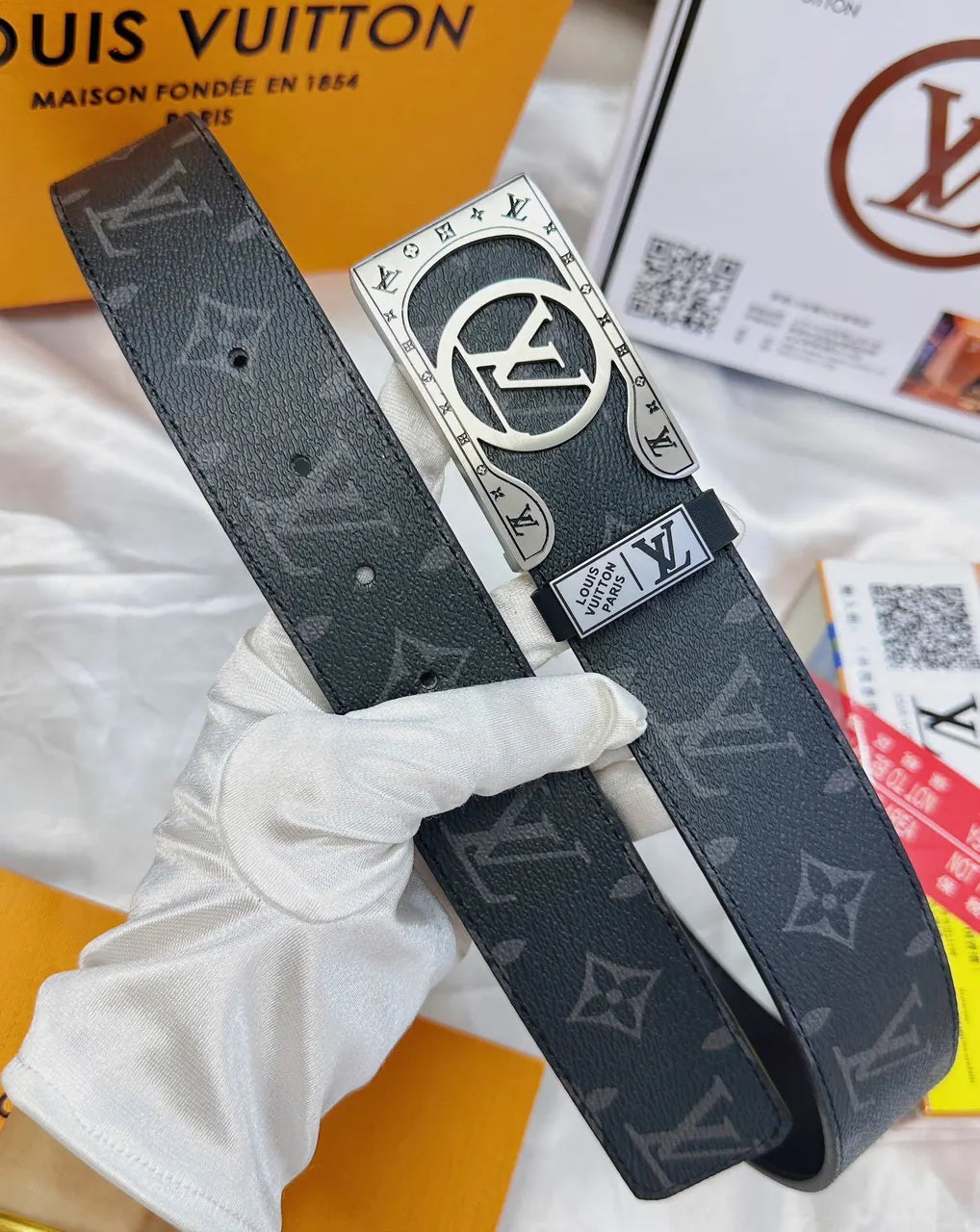 silver Louis Vuitton Black Monogram Belt - Hình 2