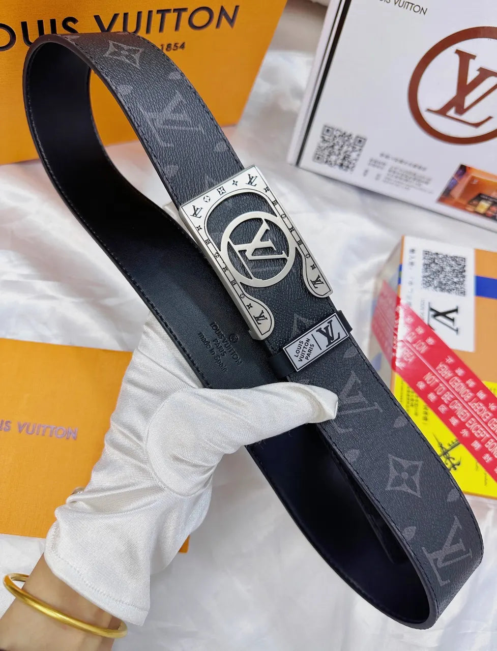 silver Louis Vuitton Black Monogram Belt - Hình 3