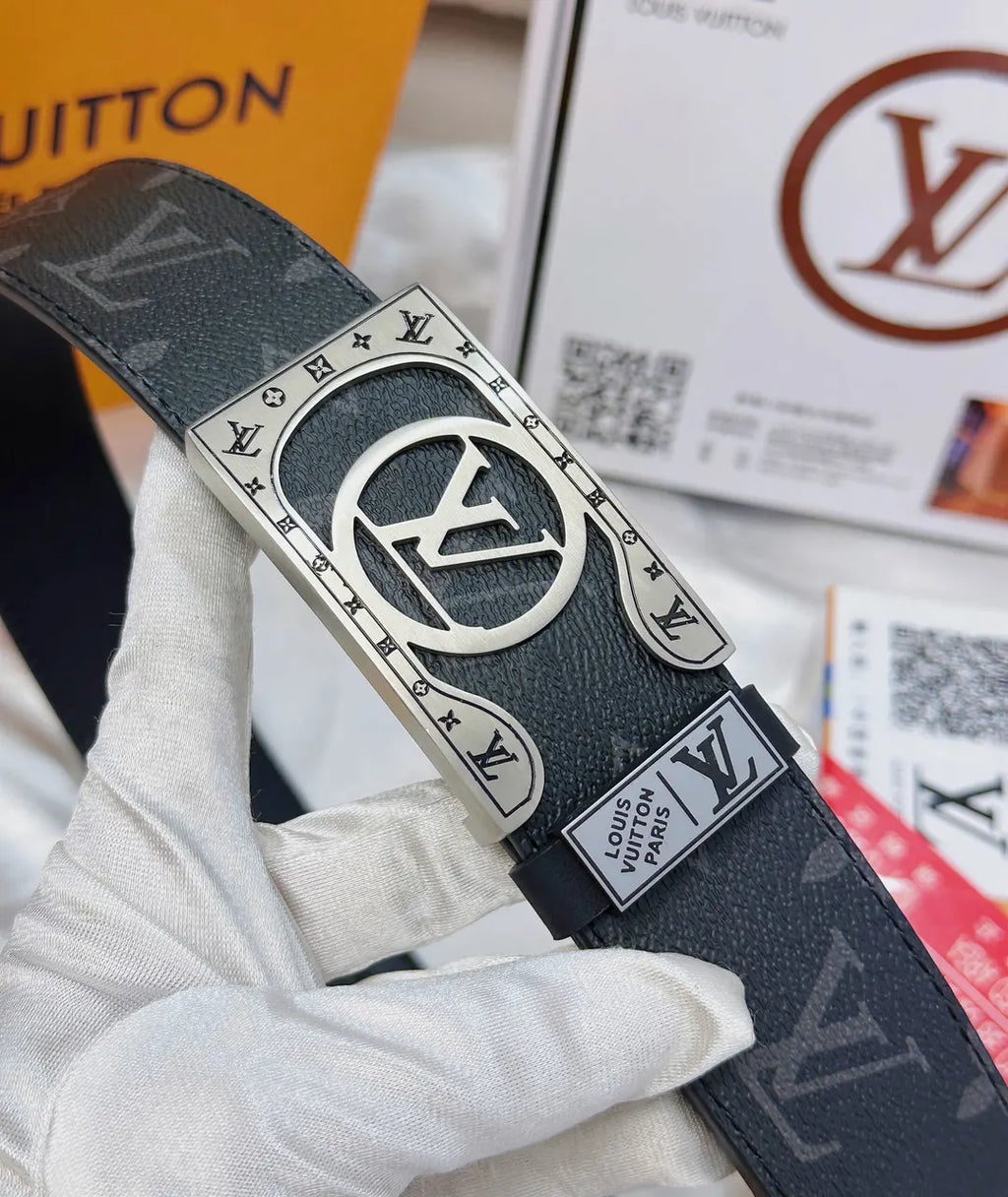 silver Louis Vuitton Black Monogram Belt - Hình 4