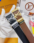 silver Louis Vuitton Textured Leather Belt