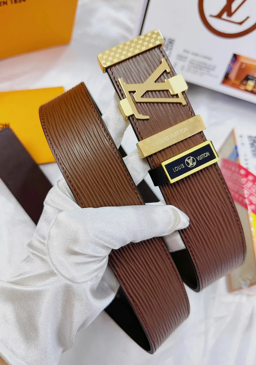 silver Louis Vuitton Textured Leather Belt - Hình 7