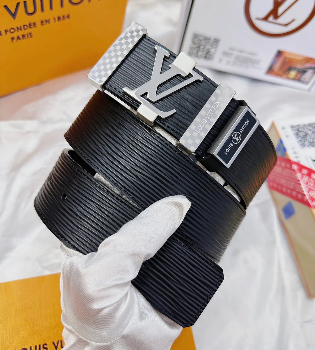 Louis Vuitton Black Epi Leather Belt silver lv - Hình 2
