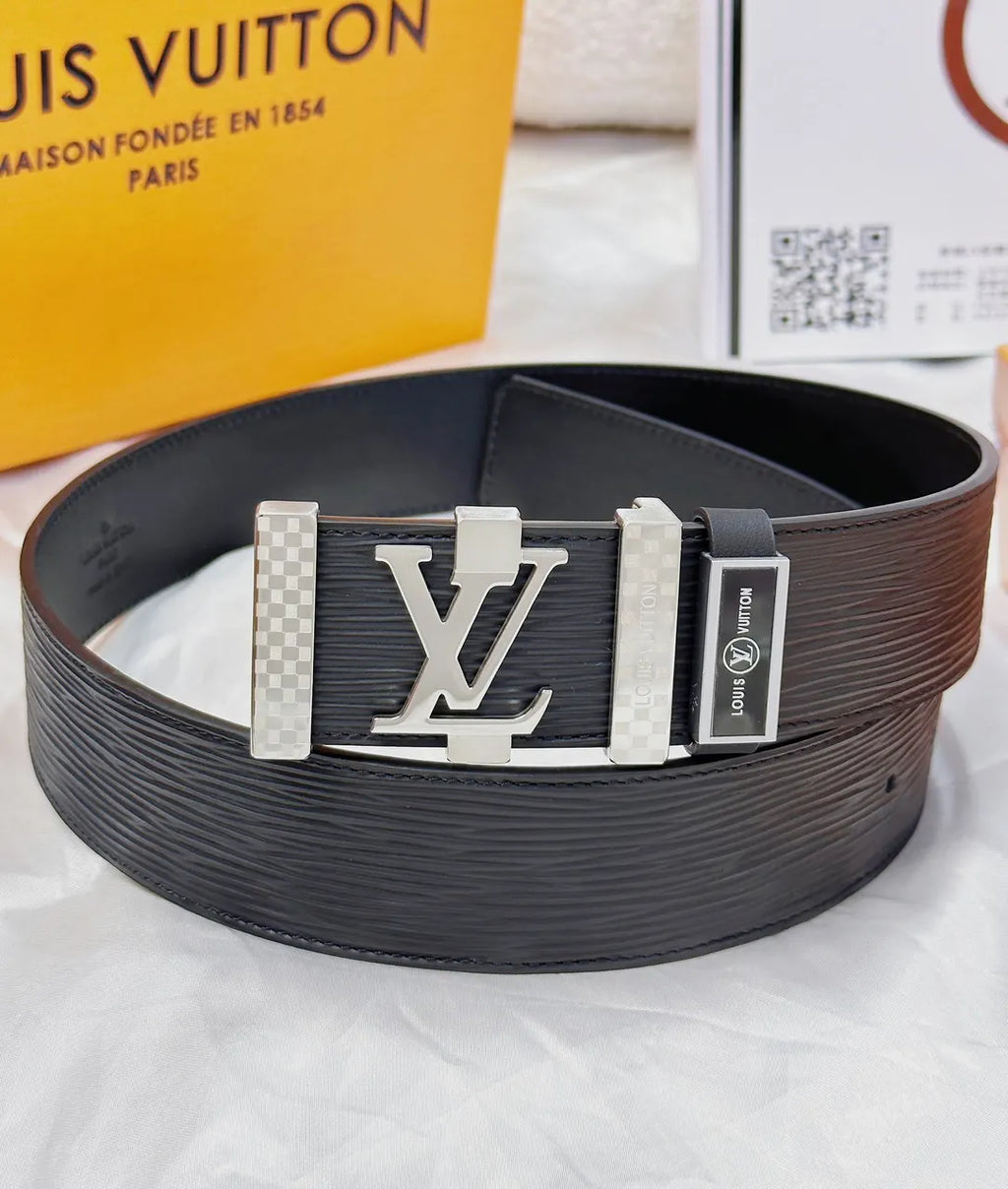 Louis Vuitton Black Epi Leather Belt silver lv - Hình 3
