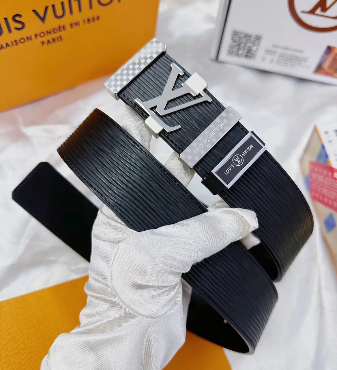 Louis Vuitton Black Epi Leather Belt silver lv - Hình 6