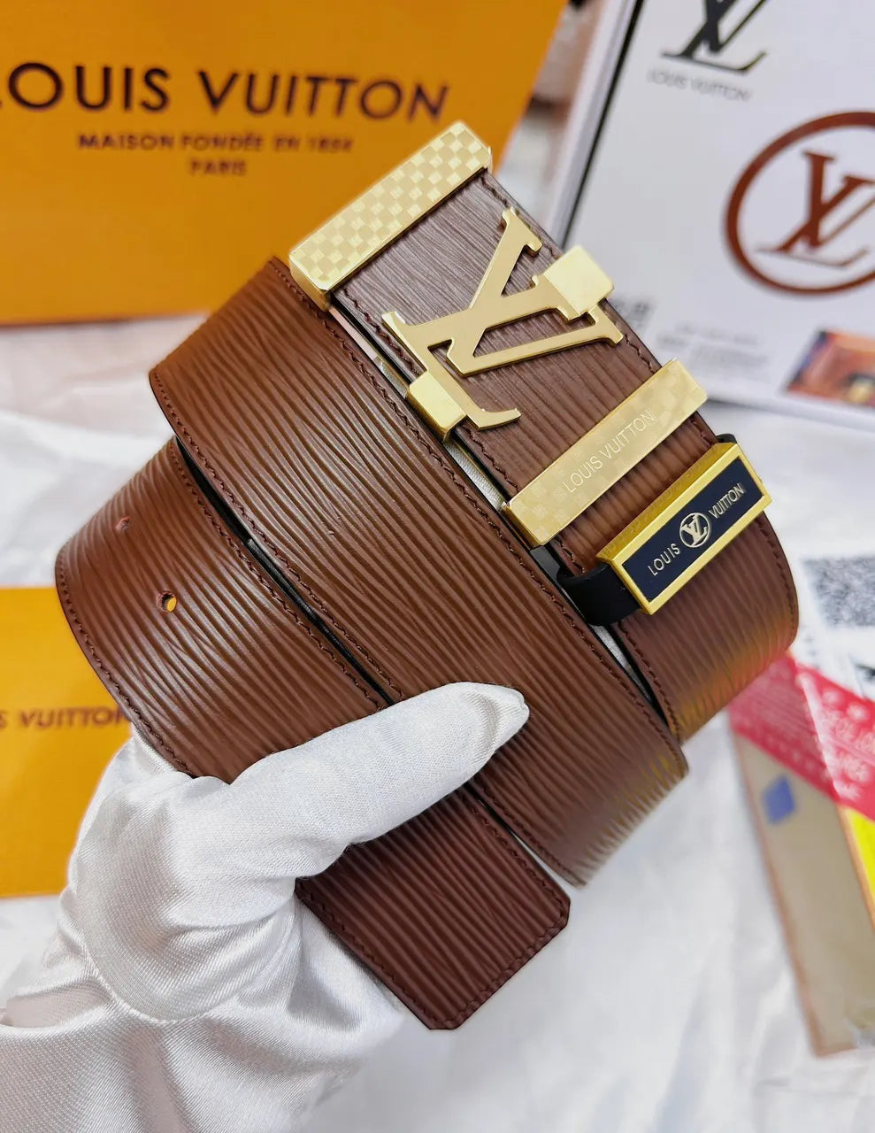 Brown Epi Leather Belt - Hình 2