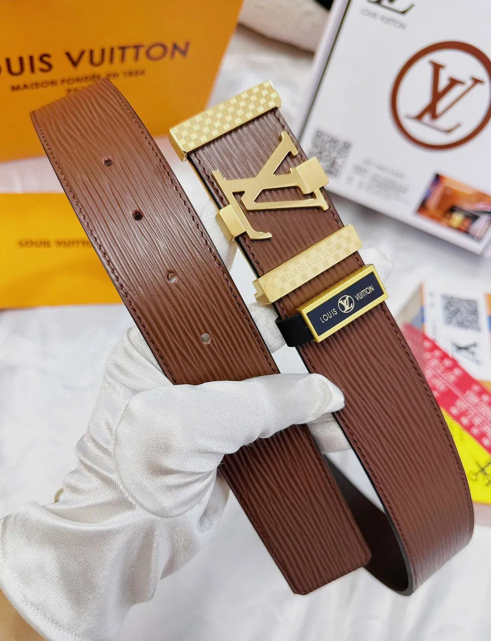Brown Epi Leather Belt - Hình 7
