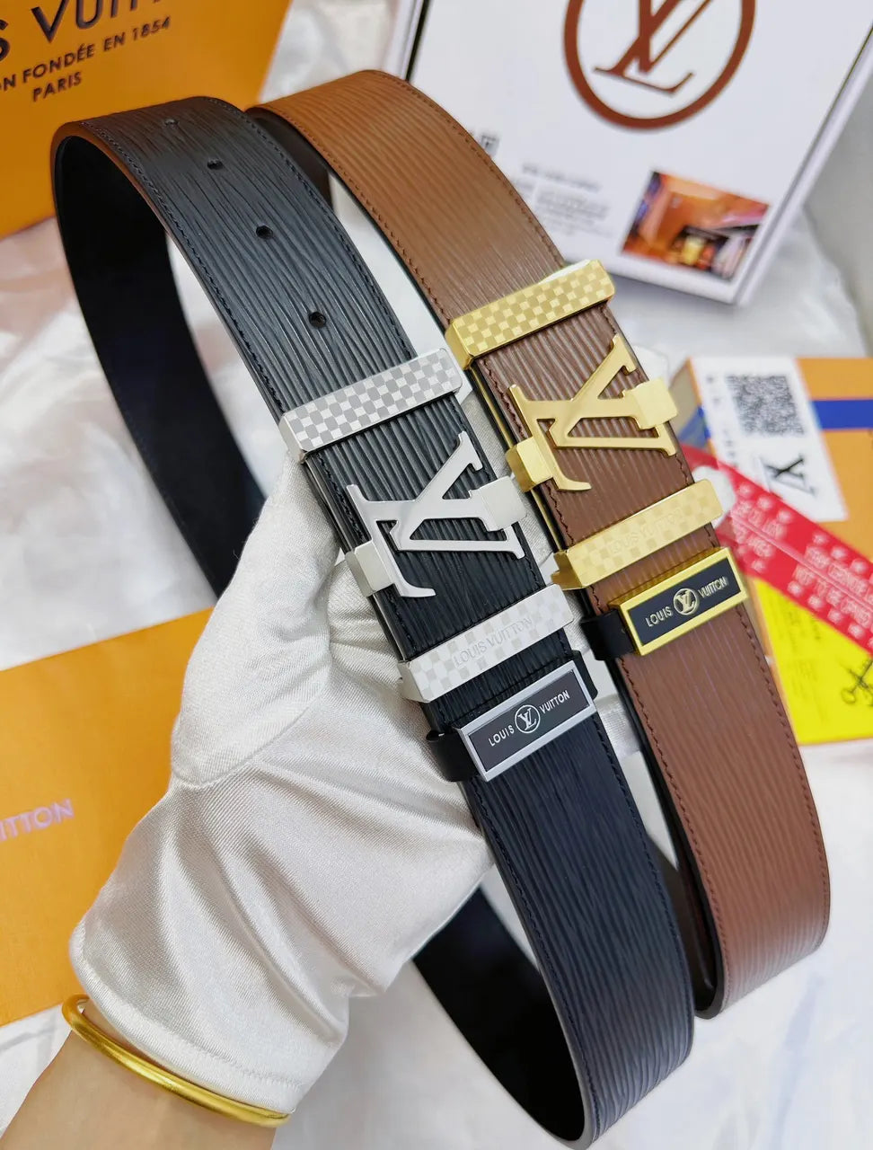 Brown Epi Leather Belt - Hình 8