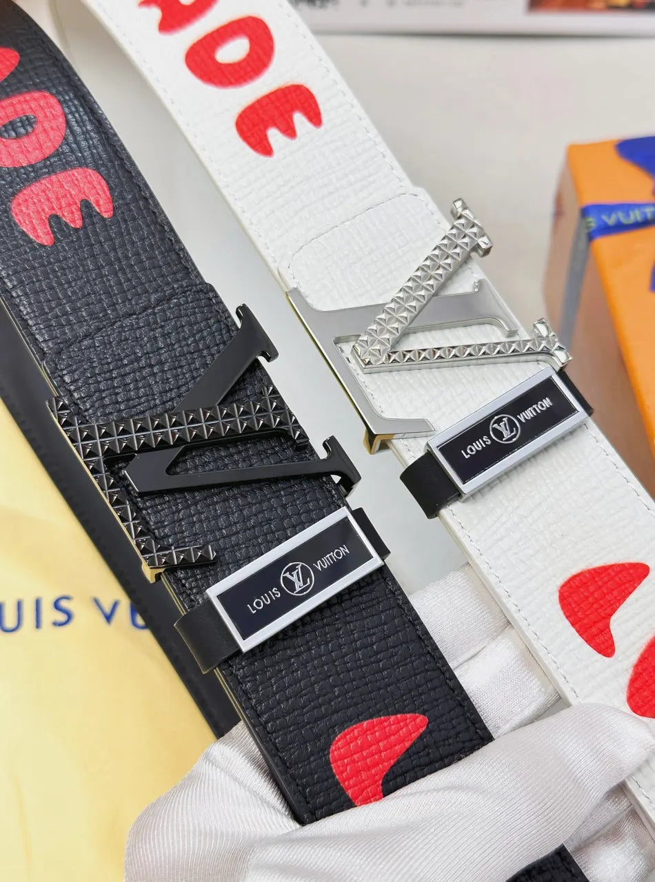 LV Made White Leather Belt