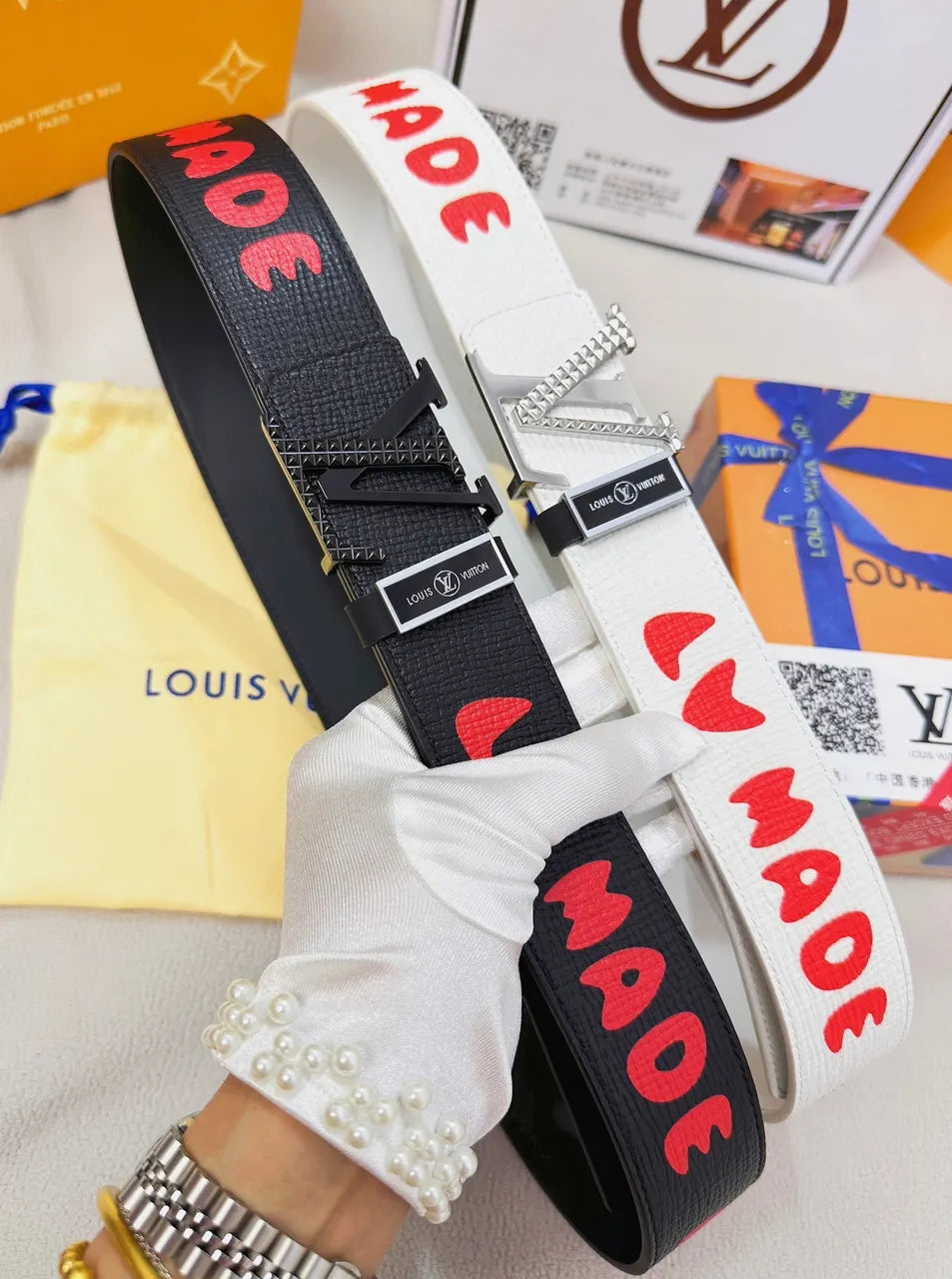 LV Made White Leather Belt - Hình 6