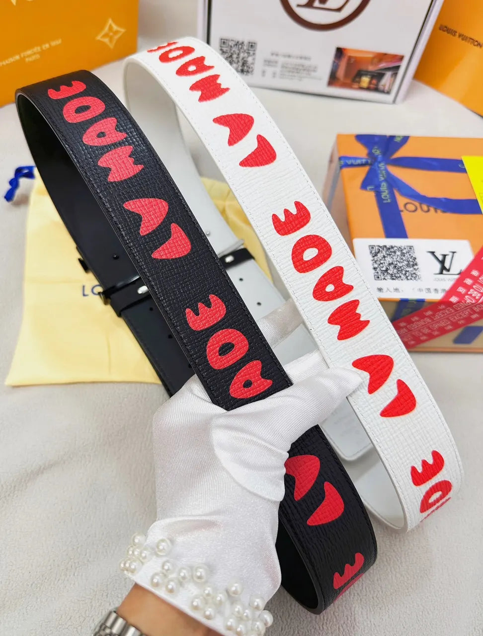 LV Made White Leather Belt - Hình 7