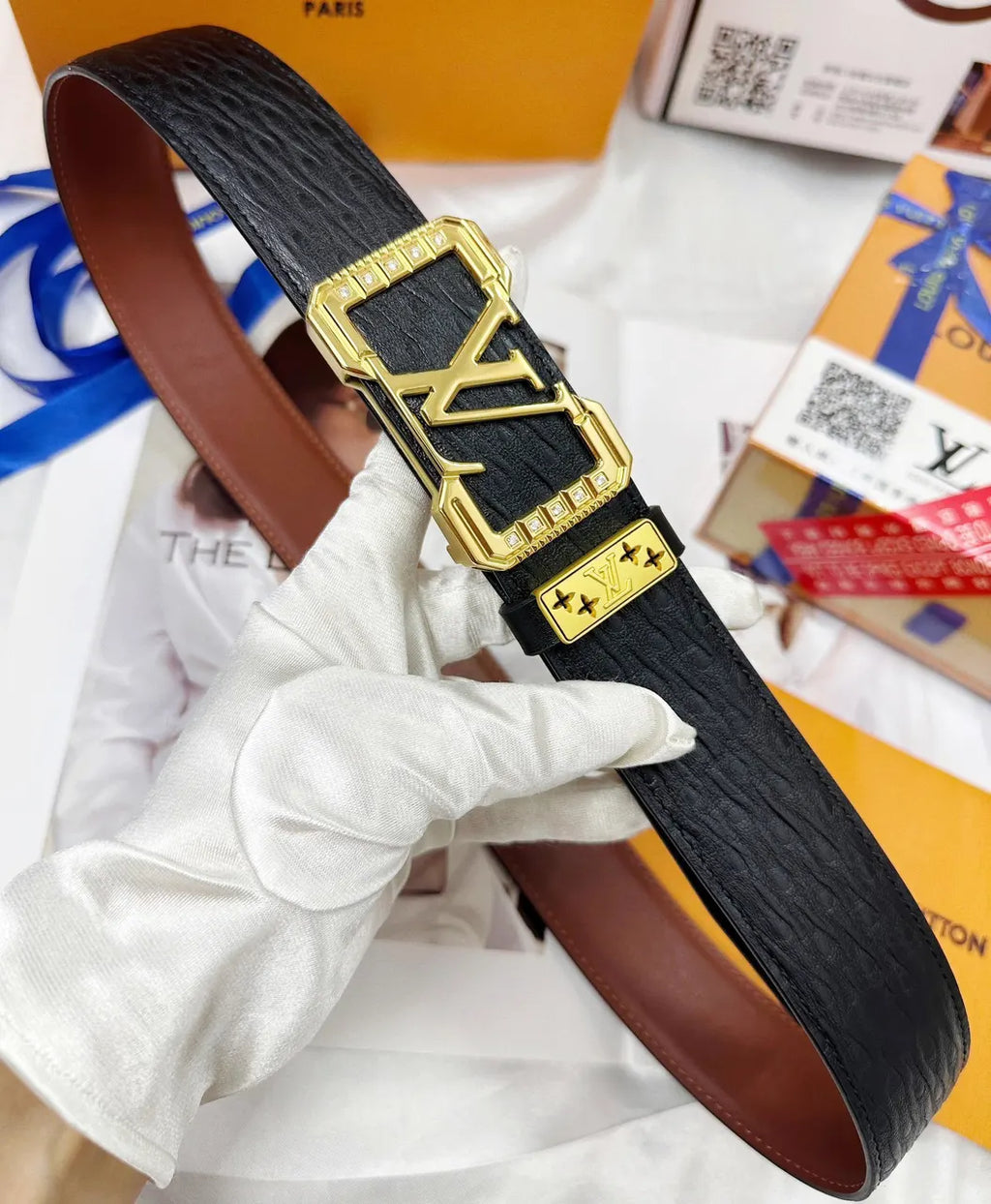 Black Textured LV Belt - Hình 7