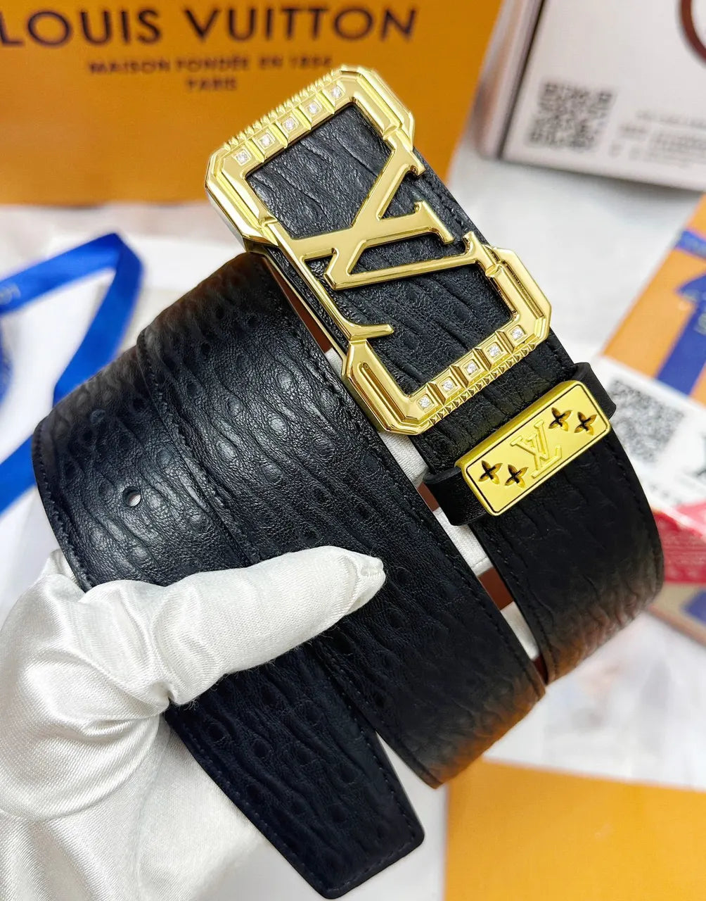 black Louis Vuitton Gold Crystal Belt - Hình 2