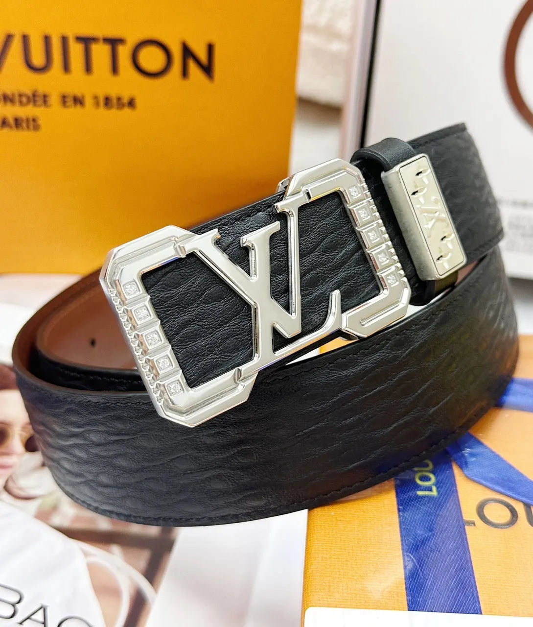 Black Textured Leather Belt