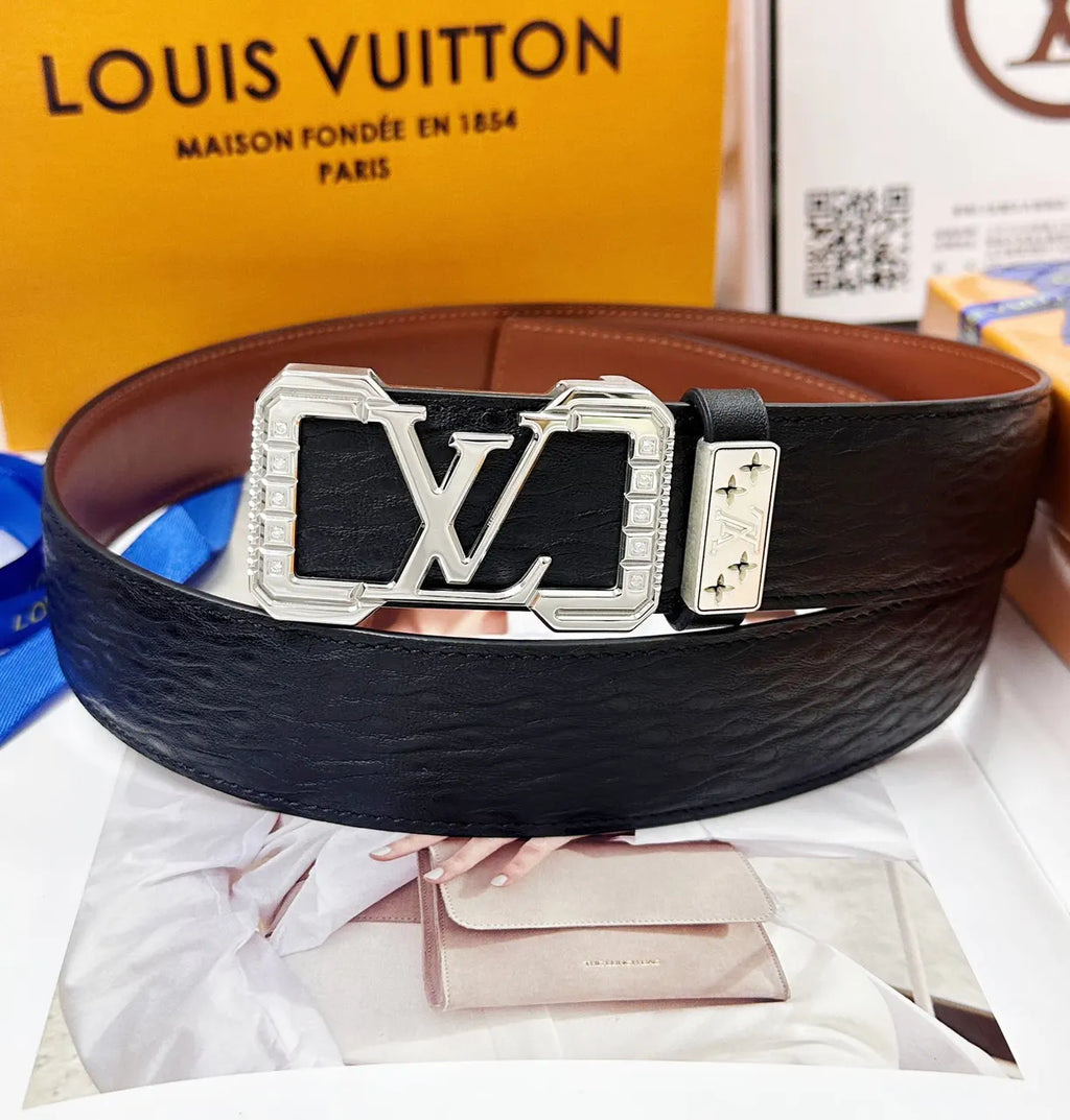 Black Textured Leather Belt - Hình 4