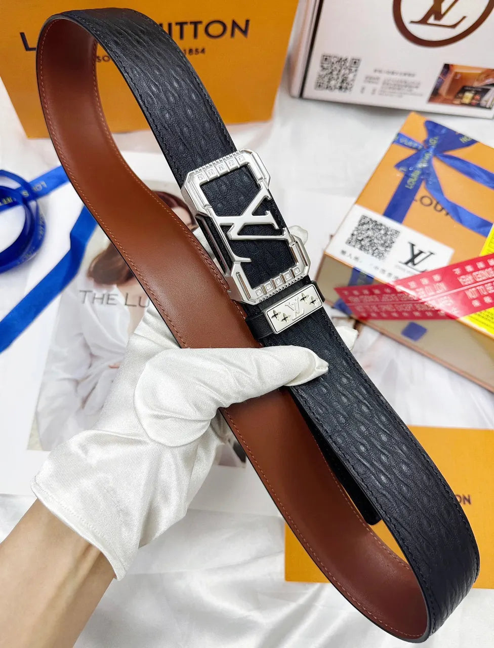 Black Textured Leather Belt - Hình 6