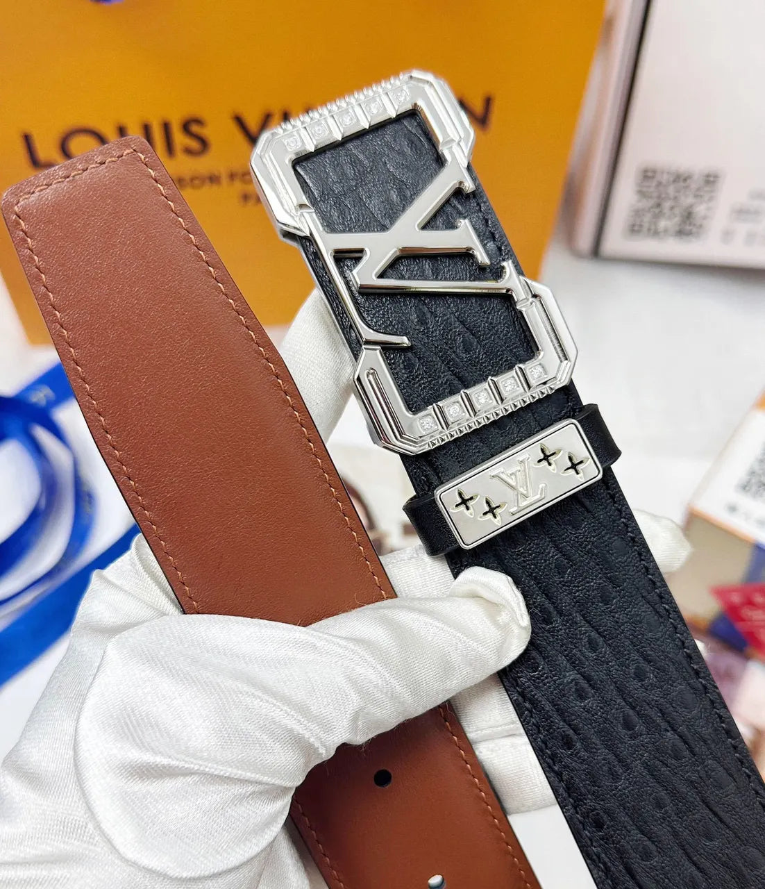 Black Textured Leather Belt - Hình 7