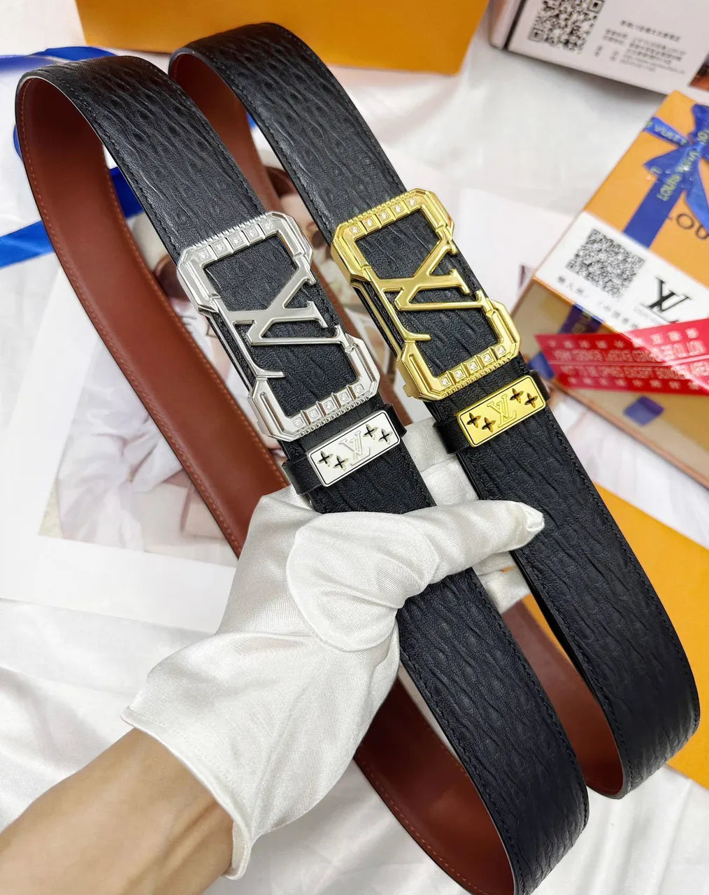 Black Textured Leather Belt - Hình 8