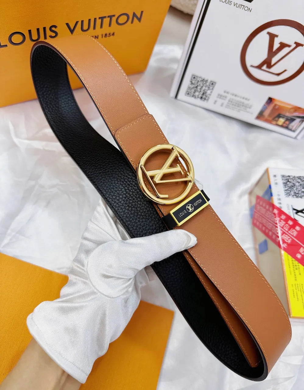 Louis Vuitton Caramel Leather Belt gold - Hình 5