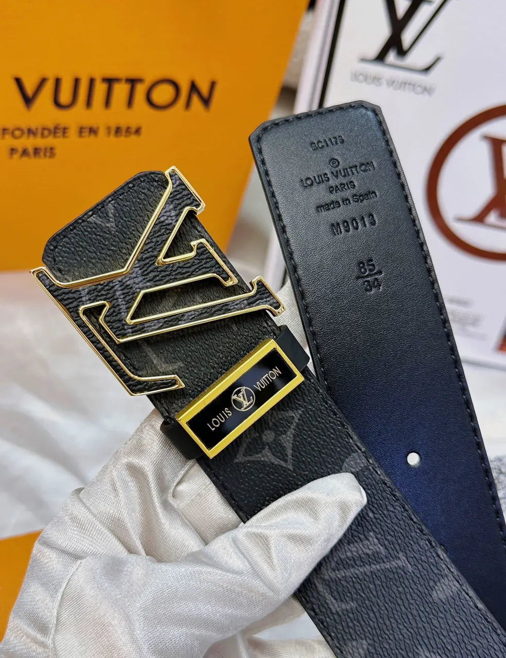gold Louis Vuitton Black Monogram Belt - Hình 6