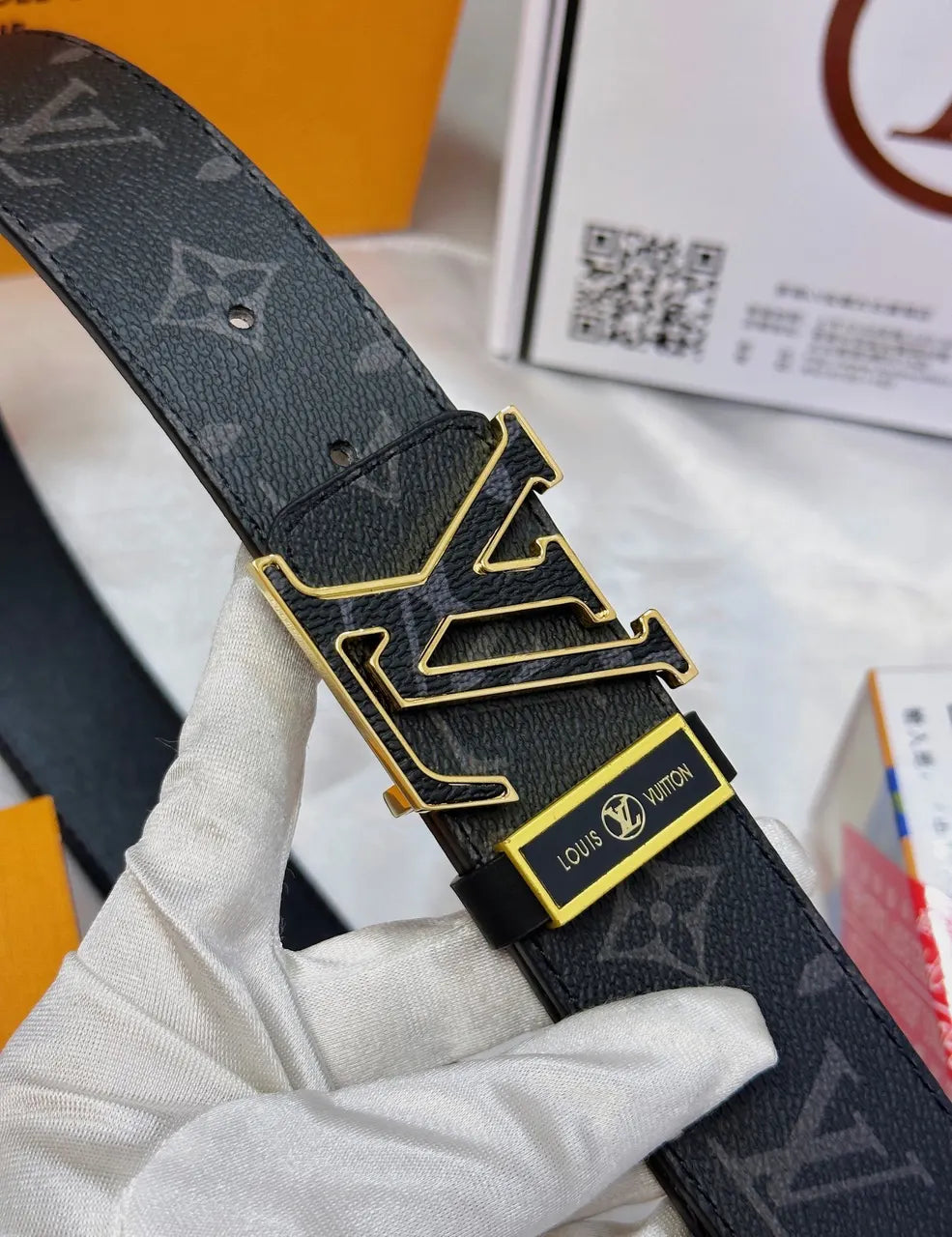 gold Louis Vuitton Black Monogram Belt - Hình 7