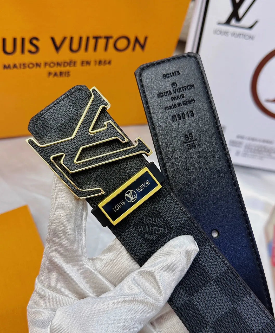 gold Louis Vuitton Damier Infini Belt - Hình 5