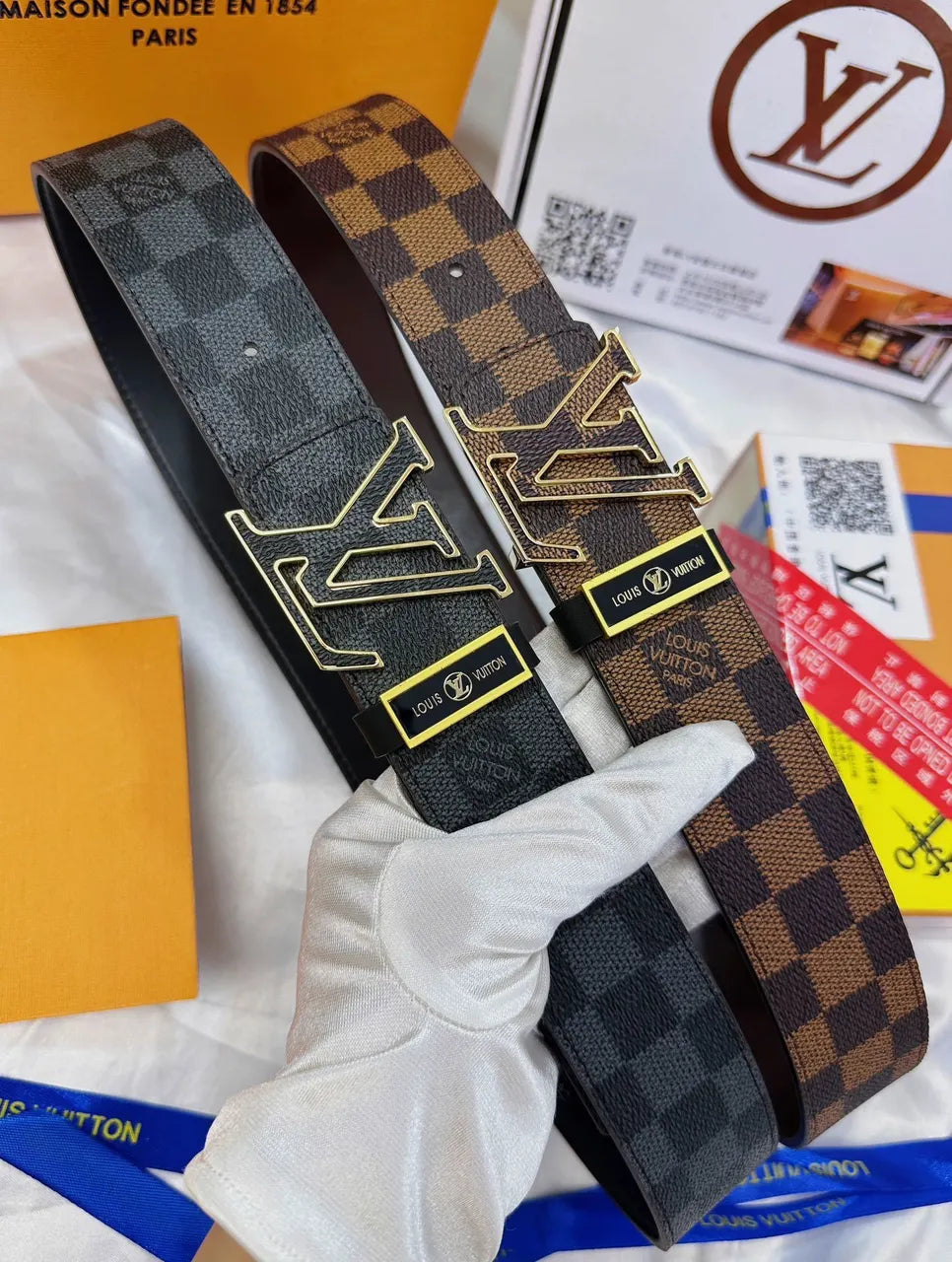gold Louis Vuitton Damier Infini Belt - Hình 7