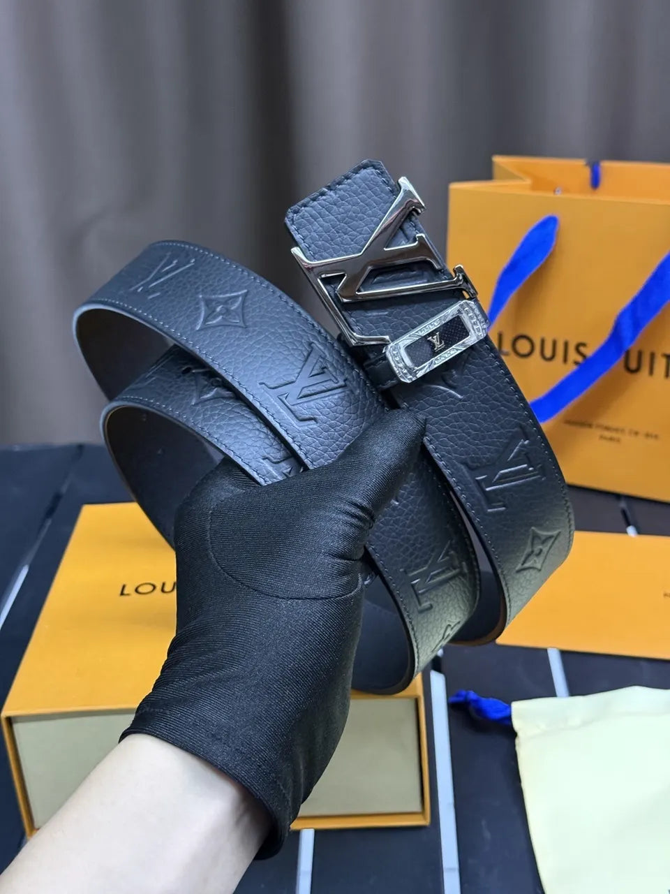 Louis Vuitton Black Taurillon Leather Belt 0034 - Hình 3