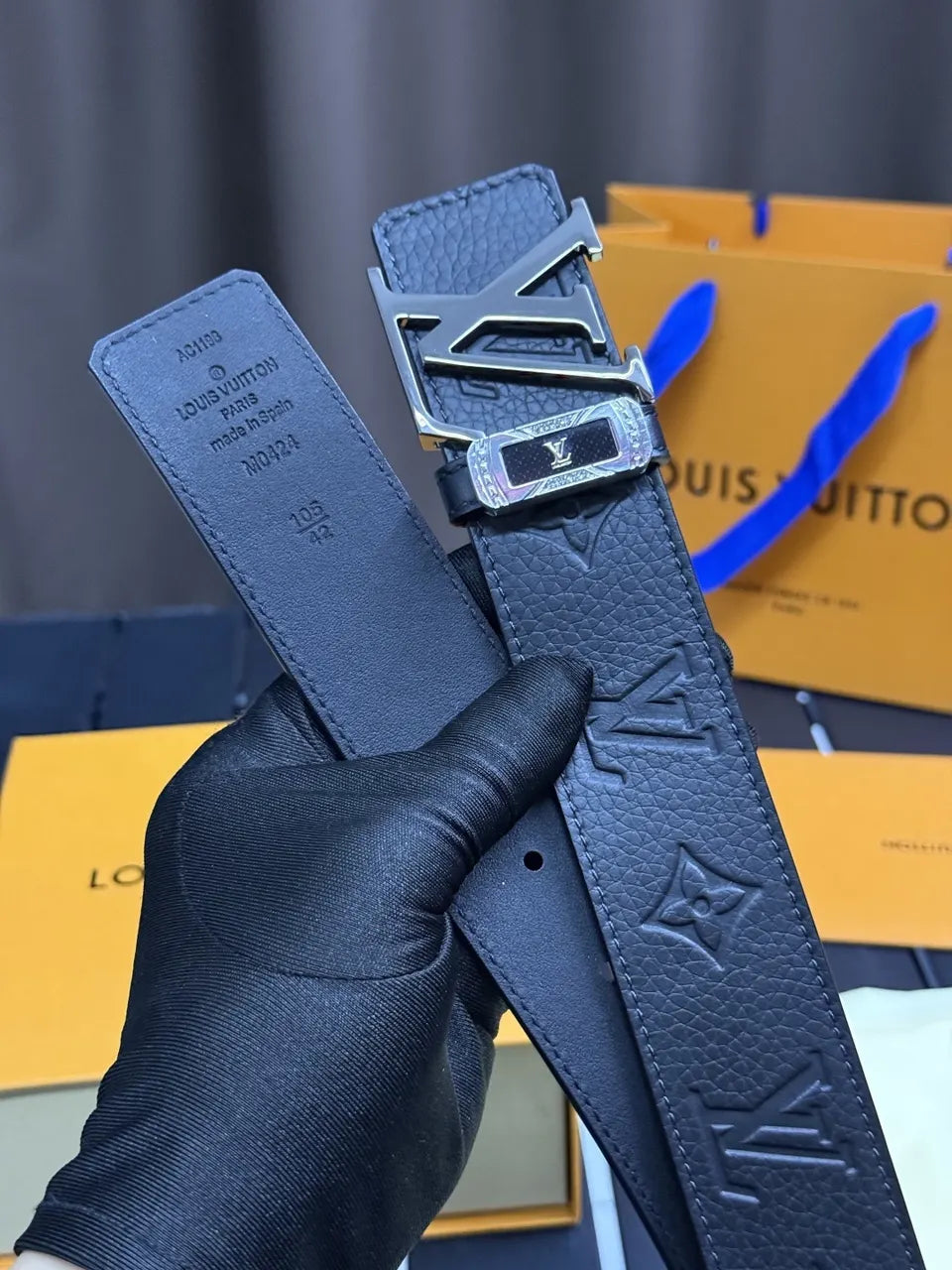Louis Vuitton Black Taurillon Leather Belt 0034 - Hình 4