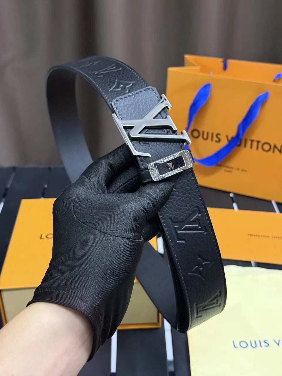 Louis Vuitton Black Taurillon Leather Belt 0034 - Hình 5