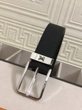silver Louis Vuitton Smooth Black Leather Belt
