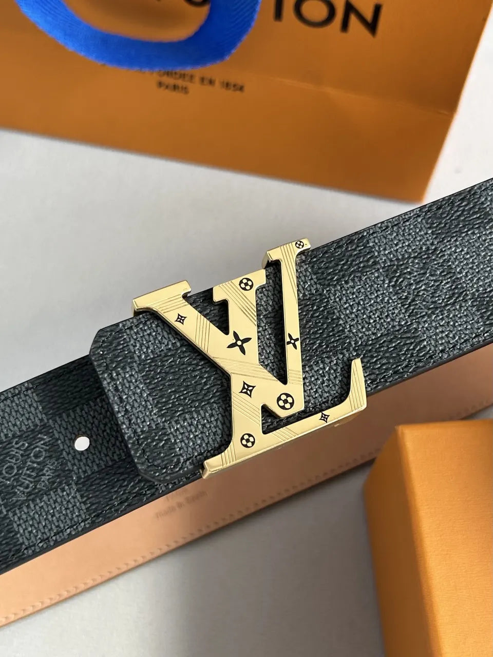 gold Louis Vuitton Damier Infini Leather Belt