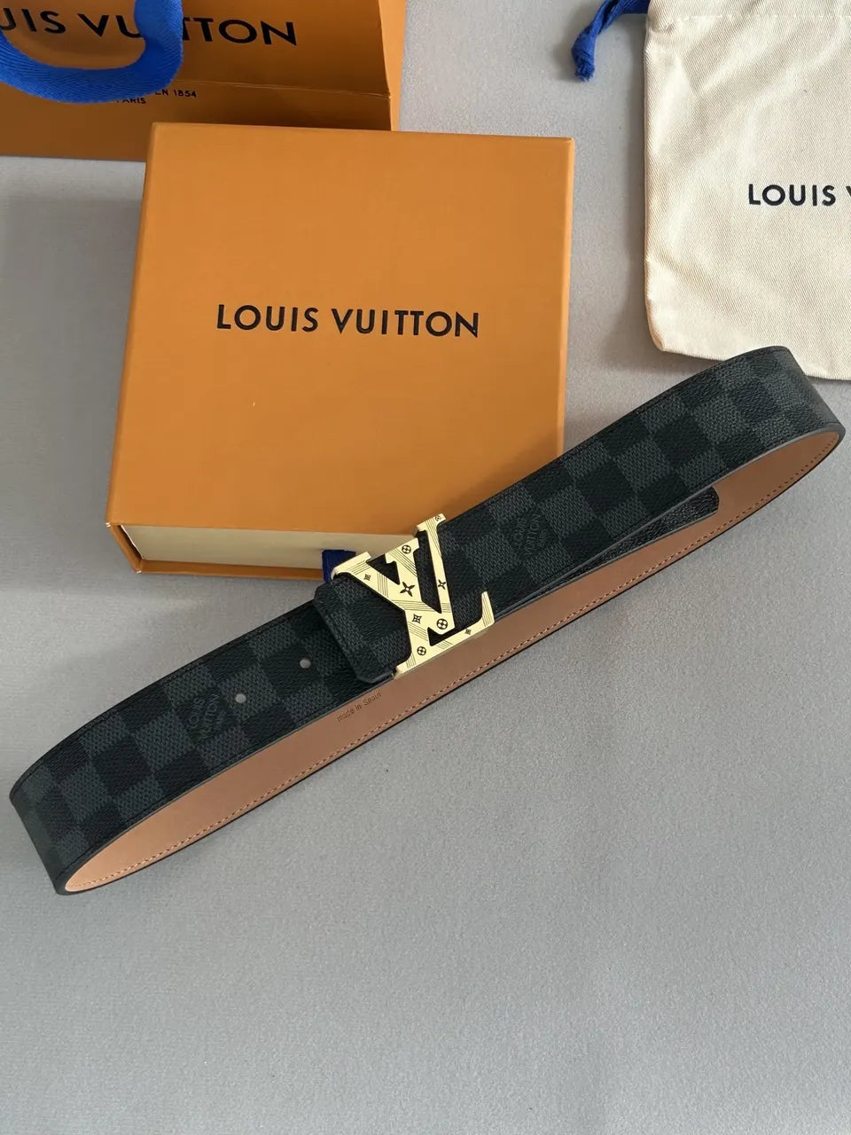gold Louis Vuitton Damier Infini Leather Belt - Hình 2