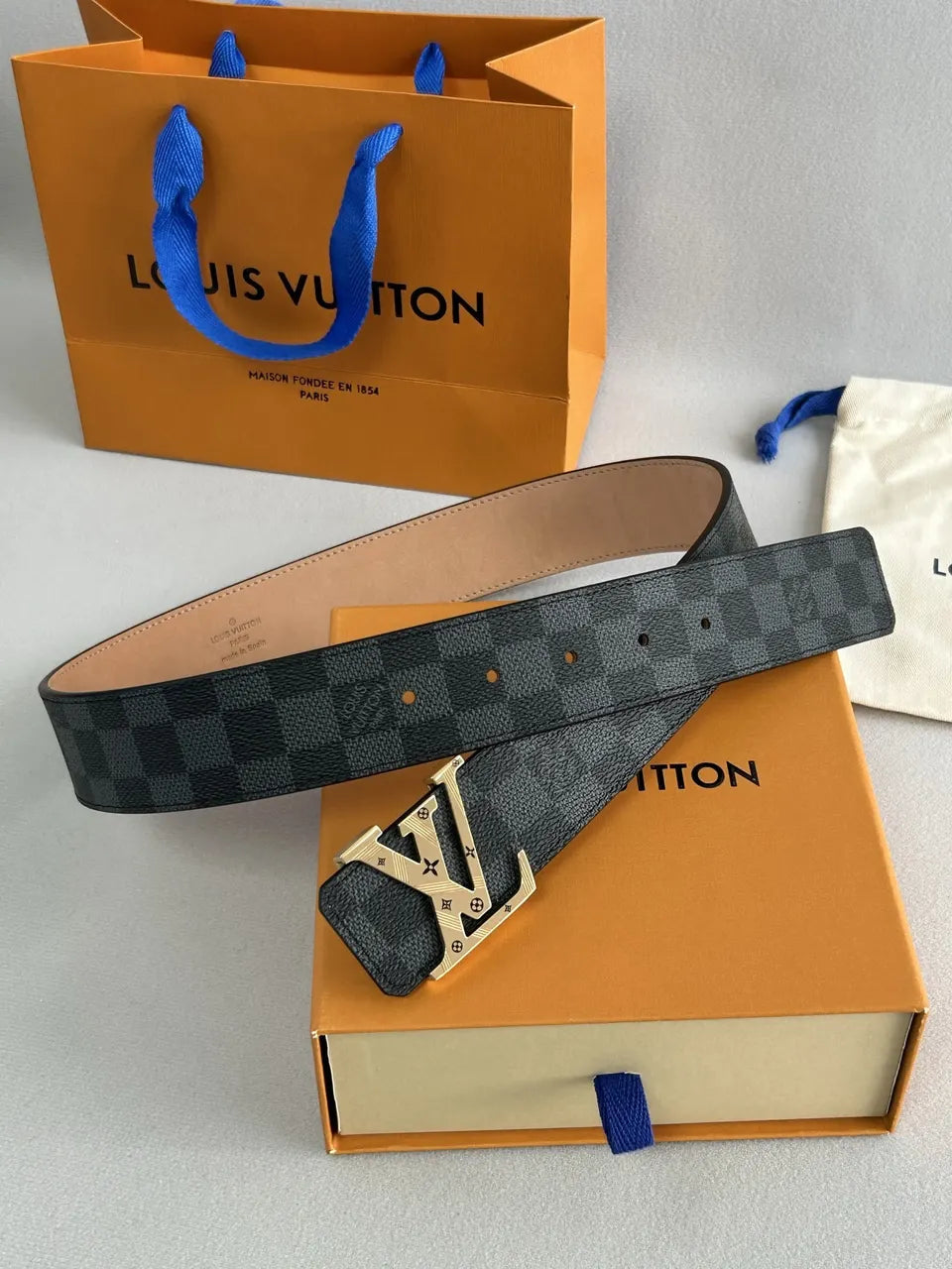 gold Louis Vuitton Damier Infini Leather Belt - Hình 3