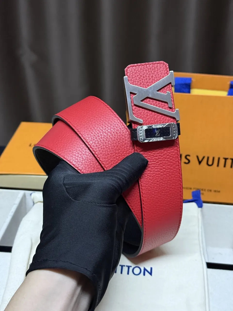 Louis Vuitton Red Leather Belt - Hình 3