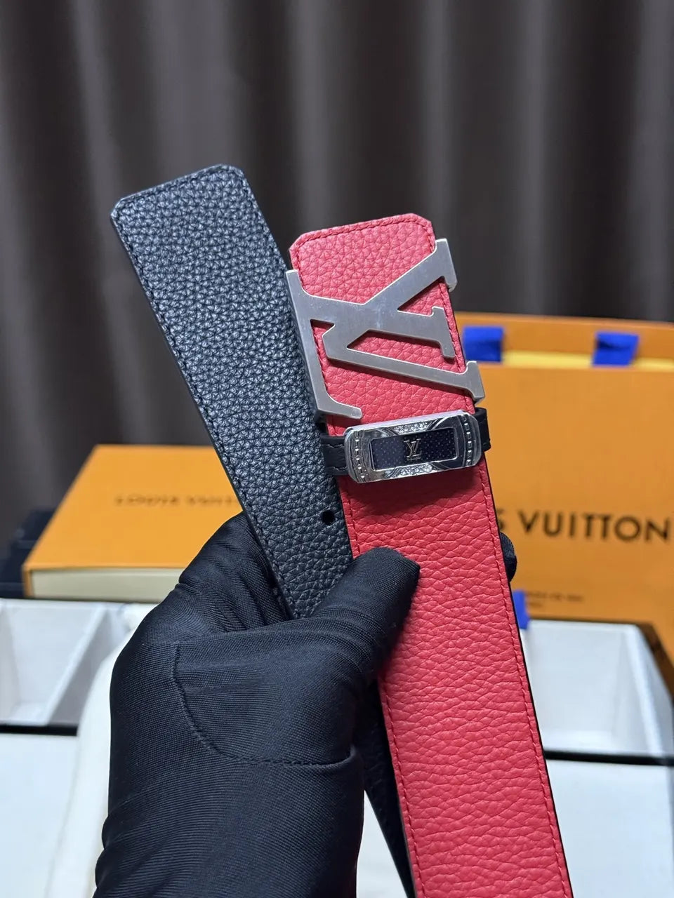 Louis Vuitton Red Leather Belt - Hình 4