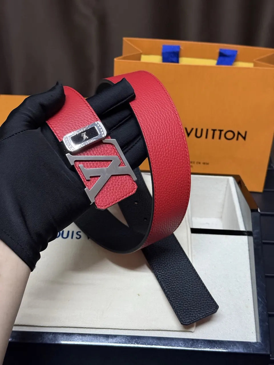 Louis Vuitton Red Leather Belt - Hình 5